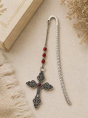 Cross Bookmark Red Bead Silver Bookmark Faith Gift Book Lover